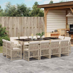 vidaXL 13-delige Tuinset met kussens poly rattan beige