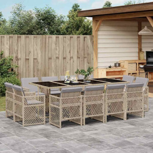vidaXL 13-delige Tuinset met kussens poly rattan gemengd beige