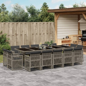 vidaXL 15-delige Tuinset met kussens poly rattan grijs