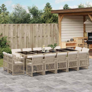 vidaXL 15-delige Tuinset met kussens poly rattan beige