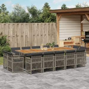 vidaXL 15-delige Tuinset met kussens poly rattan grijs