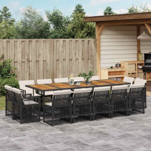 vidaXL 15-delige Tuinset met kussens poly rattan zwart