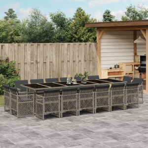 vidaXL 17-delige Tuinset met kussens poly rattan grijs