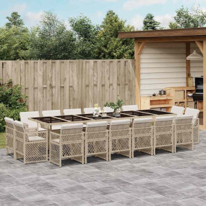 vidaXL 17-delige Tuinset met kussens poly rattan beige