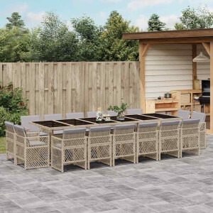 vidaXL 17-delige Tuinset met kussens poly rattan gemengd beige