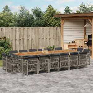 vidaXL 17-delige Tuinset met kussens poly rattan grijs