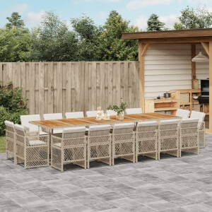 vidaXL 17-delige Tuinset met kussens poly rattan beige