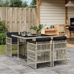 vidaXL 5-delige Tuinset met kussens poly rattan lichtgrijs