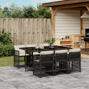vidaXL 7-delige Tuinset met kussens poly rattan zwart