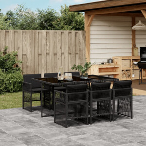 vidaXL 7-delige Tuinset met kussens poly rattan zwart