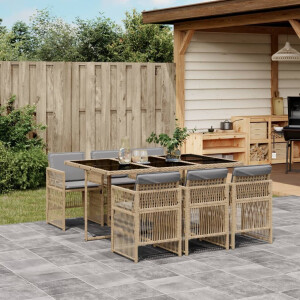 vidaXL 7-delige Tuinset met kussens poly rattan gemengd beige