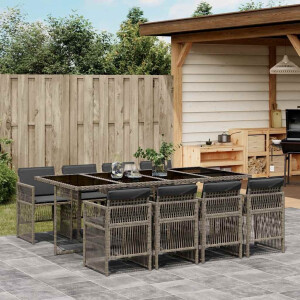 vidaXL 9-delige Tuinset met kussens poly rattan grijs