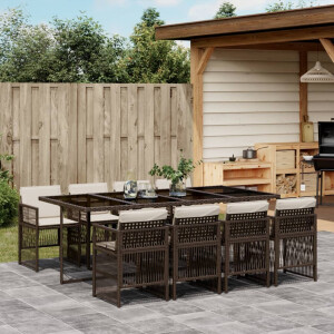 vidaXL 9-delige Tuinset met kussens poly rattan bruin