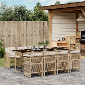 vidaXL 9-delige Tuinset met kussens poly rattan beige