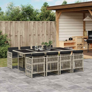 vidaXL 9-delige Tuinset met kussens poly rattan lichtgrijs