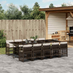 vidaXL 11-delige Tuinset met kussens poly rattan bruin
