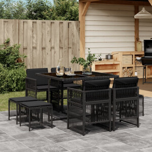 vidaXL 9-delige Tuinset poly rattan zwart
