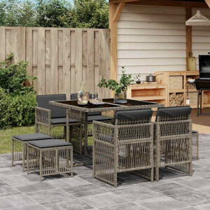 vidaXL 9-delige Tuinset met kussens poly rattan grijs
