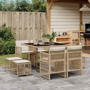 vidaXL 9-delige Tuinset met kussens poly rattan beige