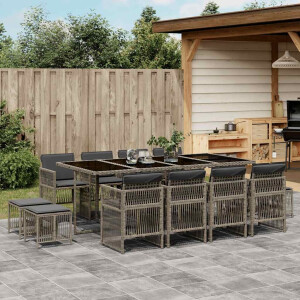 vidaXL 13-delige Tuinset met kussens poly rattan grijs