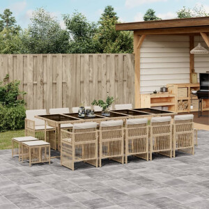 vidaXL 15-delige Tuinset met kussens poly rattan beige