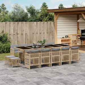 vidaXL 15-delige Tuinset met kussens poly rattan gemengd beige