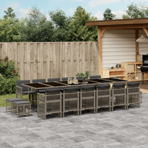 vidaXL 17-delige Tuinset met kussens poly rattan grijs