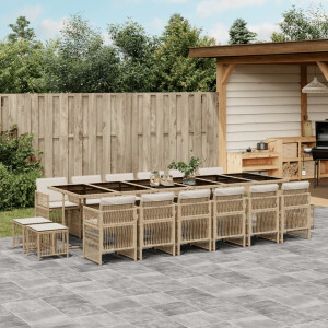 vidaXL 17-delige Tuinset met kussens poly rattan beige