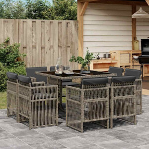 vidaXL 9-delige Tuinset met kussens poly rattan grijs