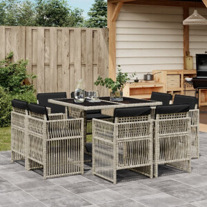 vidaXL 9-delige Tuinset met kussens poly rattan lichtgrijs
