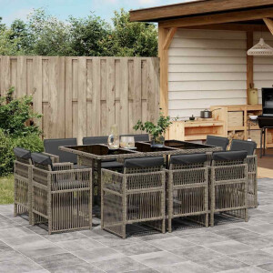 vidaXL 11-delige Tuinset met kussens poly rattan grijs