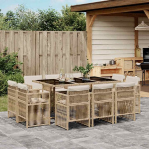 vidaXL 11-delige Tuinset met kussens poly rattan beige