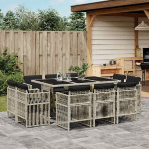 vidaXL 11-delige Tuinset met kussens poly rattan lichtgrijs