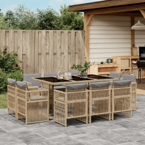 vidaXL 11-delige Tuinset met kussens poly rattan gemengd beige