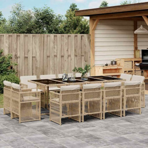 vidaXL 13-delige Tuinset met kussens poly rattan beige