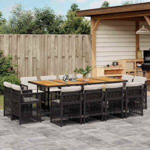 vidaXL 13-delige Tuinset met kussens poly rattan zwart