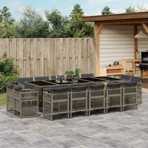 vidaXL 15-delige Tuinset met kussens poly rattan grijs