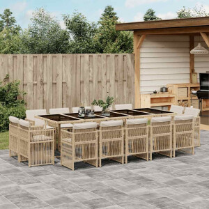 vidaXL 15-delige Tuinset met kussens poly rattan beige