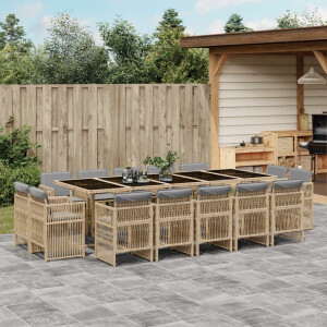 vidaXL 15-delige Tuinset met kussens poly rattan gemengd beige