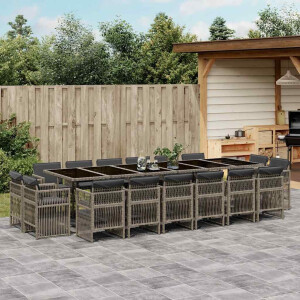 vidaXL 17-delige Tuinset met kussens poly rattan grijs