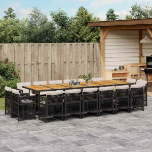 vidaXL 17-delige Tuinset met kussens poly rattan zwart