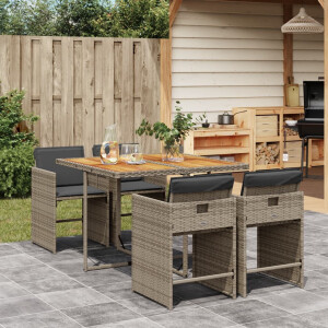 vidaXL 5-delige Tuinset met kussens poly rattan grijs
