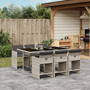 vidaXL 7-delige Tuinset met kussens poly rattan grijs