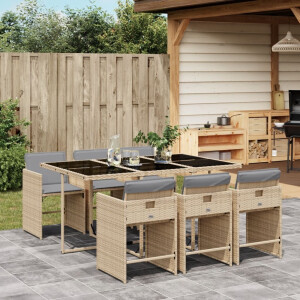 vidaXL 7-delige Tuinset met kussens poly rattan gemengd beige