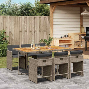 vidaXL 7-delige Tuinset met kussens poly rattan grijs