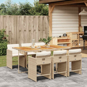 vidaXL 7-delige Tuinset met kussens poly rattan beige