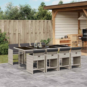 vidaXL 9-delige Tuinset met kussens poly rattan lichtgrijs