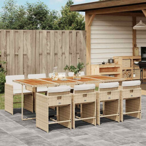 vidaXL 9-delige Tuinset met kussens poly rattan beige