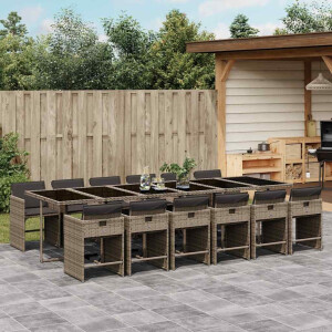 vidaXL 13-delige Tuinset met kussens poly rattan grijs