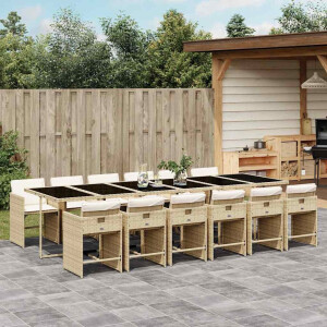 vidaXL 13-delige Tuinset met kussens poly rattan beige